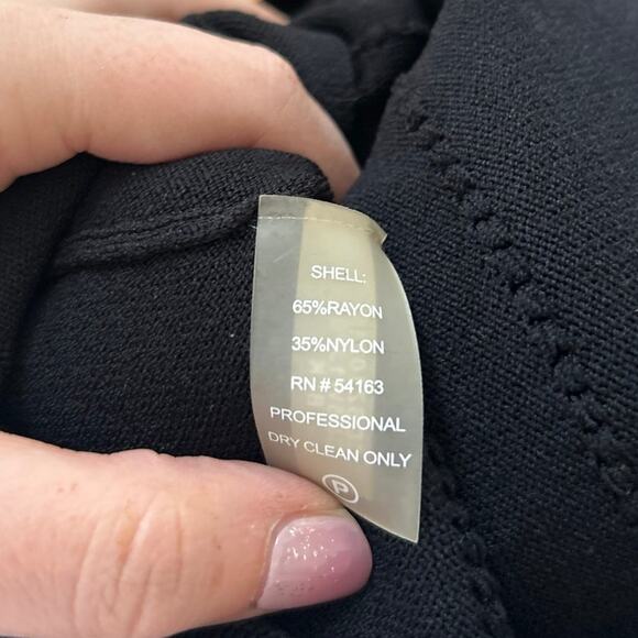 Calvin Klein Black Knit Fringe Trim long Sleeve Scoop Neck Sheath Dress - Picture 6 of 7